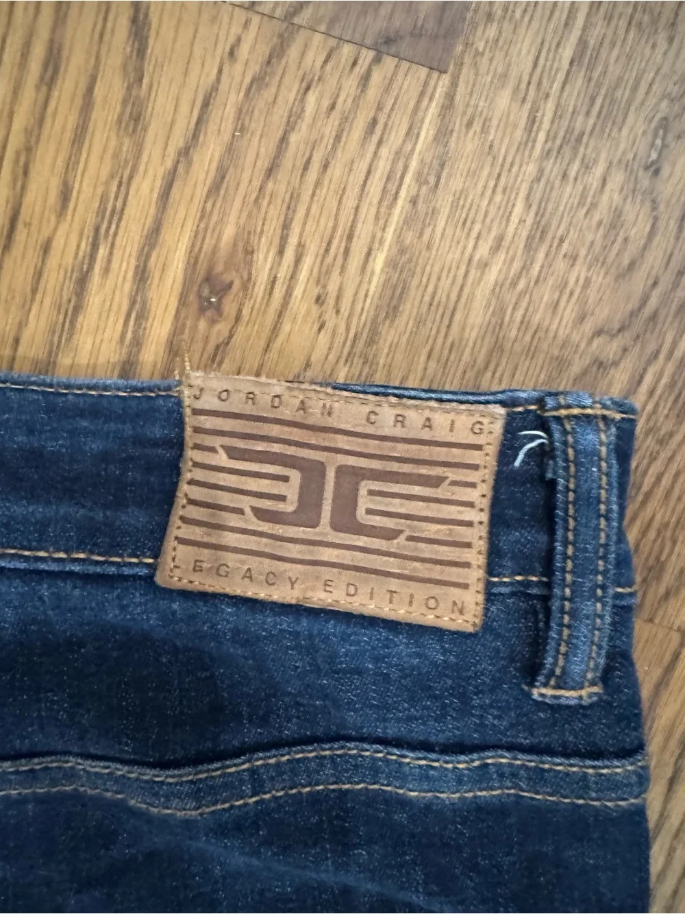 Jordan Craig Men’s Dark Blue Denim Jeans with Leather Patch